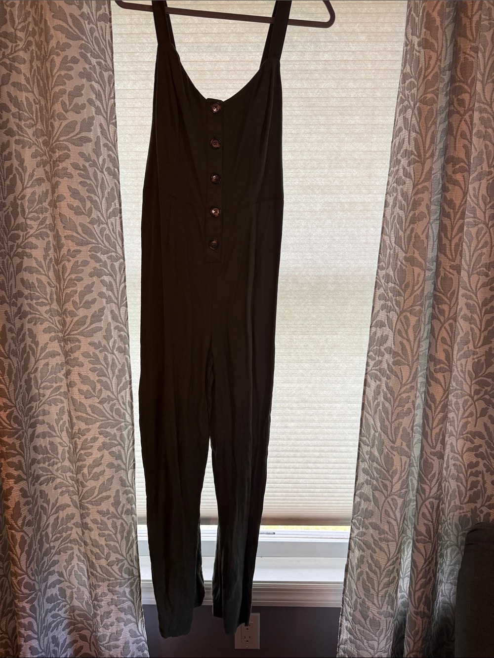 wild fable Black Button-Front Jumpsuit with Wide Straps